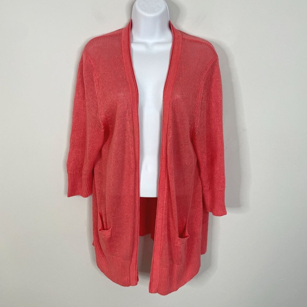 J. Jill Womens 100% LINEN Open Front Cardigan Sweater Size MP Casual Travel Work - Picture 1 of 11